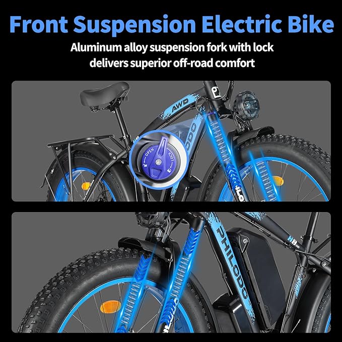 PHILODO 5000W Dual Motor Ebikes for Adults, 60V 26AH Battery Electric Bike, 26x4 Fat Tires for All Terrain Dirt Bike with 21-Speed Gear Electric Mountain Bike Electric Bicycle