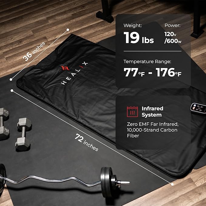 Healix Infrared Sauna Blanket Zero EMF – Portable Home Sauna Blanket for Relaxation & Wellness | Far Infrared Heating, VOC-Free, Adjustable Temp (77–176°F), Carbon Fiber Heating, Hook-and-Loop Closure