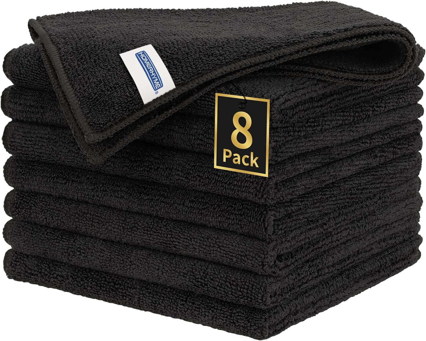 HOMERHYME Premium Microfiber Cleaning Cloth, 8 Pack, 12.6" x 12.6" Cleaning Towels, Lint-Free & Streak-Free, Ultra Absorbent, 300GSM, Reusable Microfiber Towel for Cars Kitchen Garage House Office