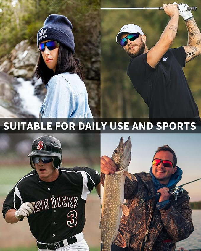 Polarized Sports Sunglasses for Men Women,UV400 Protection Sunglass for Running Cycling Fishing Hiking TR90