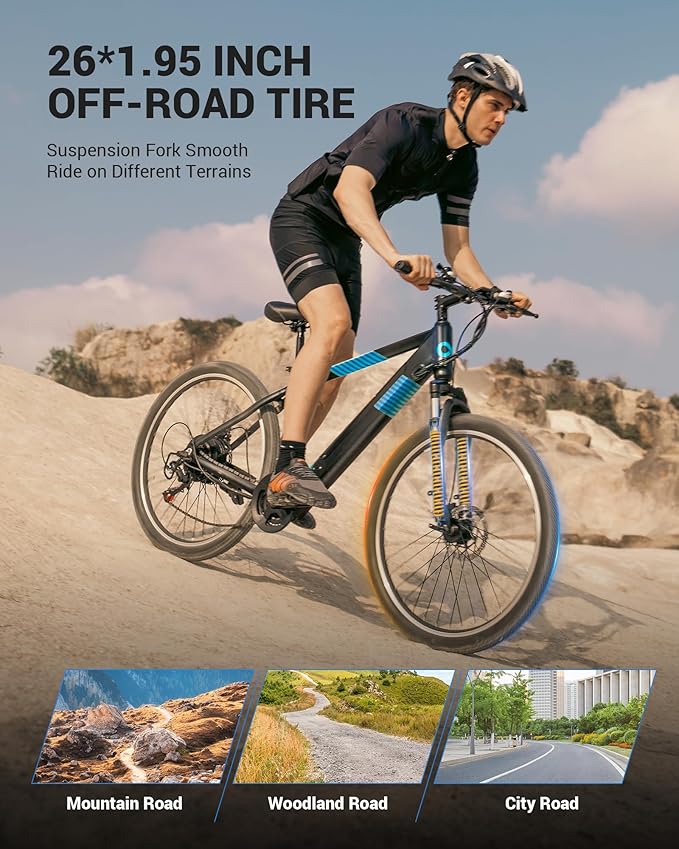 Electric Bike for Adults,36V Built-in Invisible Removable Battery,350W Brushless Motor(Peak 450W) Electric Mountain Bike,26" Tires&Front Fork Suspension,UL Certified 7-Speed