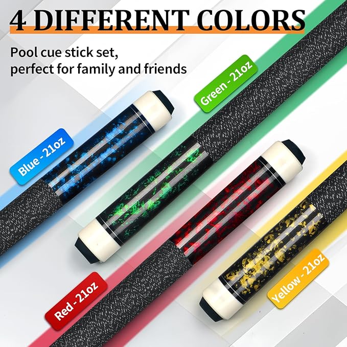 Kmise Pool Cue Stick Set, Canadian Maple 58 Inch 18 19 20 21oz 13mm Tips, New Upgraded Irish Linen Wire Grip Billiard Table Cues Sticks, 4 Colors Optional, W/Chalk, Gloves for Bar Professional Adults