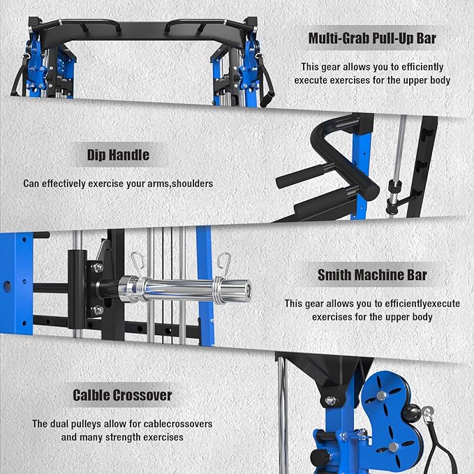 Smith Machine,2200 LBS Squat Rack for Home Gym with Dual Pulley System,Multifunctional Power Rack Cage for Strength Training with More Attachments
