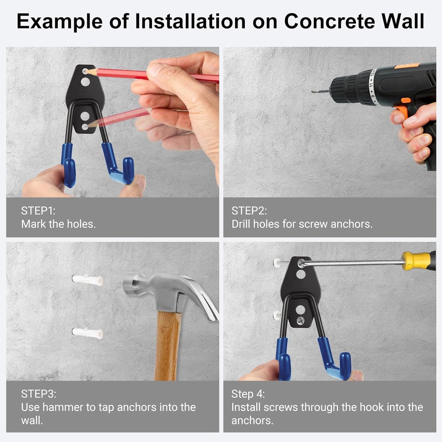 Steel Garage Hooks Wall Tool Organizer, 12 Pack Garage Storage Hook Heavy Duty Utility Storage Hangers Blue for Ladders, Ropes, Garden Tools