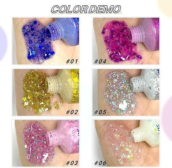 Pink Face Glitter,Sparkling Neon Outfit Party Holographic Sequins Paint Body Glitter Gel Makeup.(03# Pink)