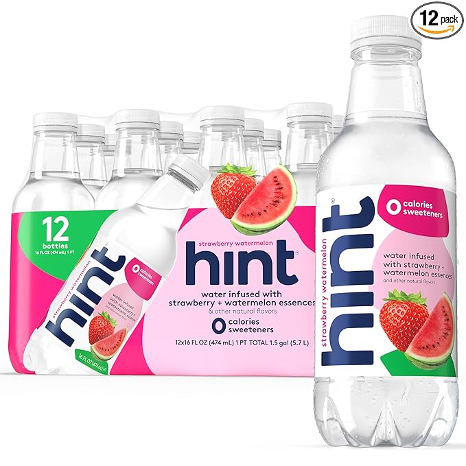 Hint Fruit-Infused Bottled Water, Strawberry Watermelon - Sugar Free Flavored Water with Zero Calories, Naturally Flavored, and No Artificial Sweeteners - 16 Fl Oz (Pack of 12)