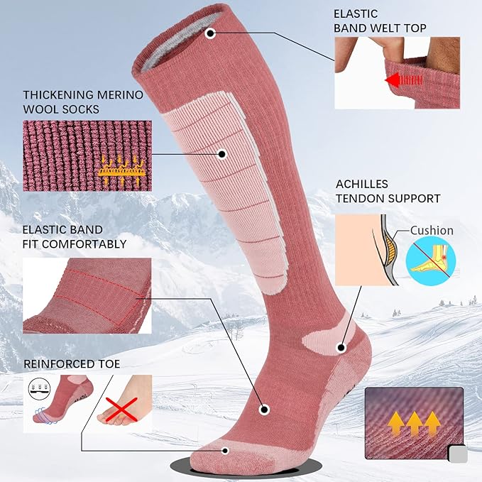 Hylaea Merino Wool Ski Socks, Cold Weather Socks for Snowboarding, Snow, Winter, Thermal Knee-high Warm Socks, Hunting