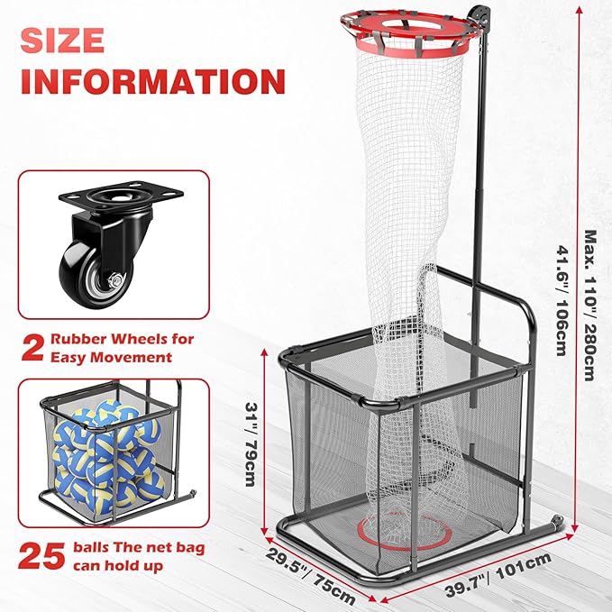 Pro Volleyball Setter Training Equipment Volleyball Setting Trainer Practice Net with 2 Target Hoop Size & 6 Angles & 13 Height Adjustment Ball Collection Bag Indoor Outdoor Practice