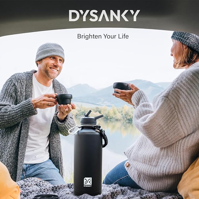 Insulated Water Bottle | Thickened Stainless Steel for Gym and Hiking with Straw, Carrier Bag, Handle Strap | BPA-Free 87 oz