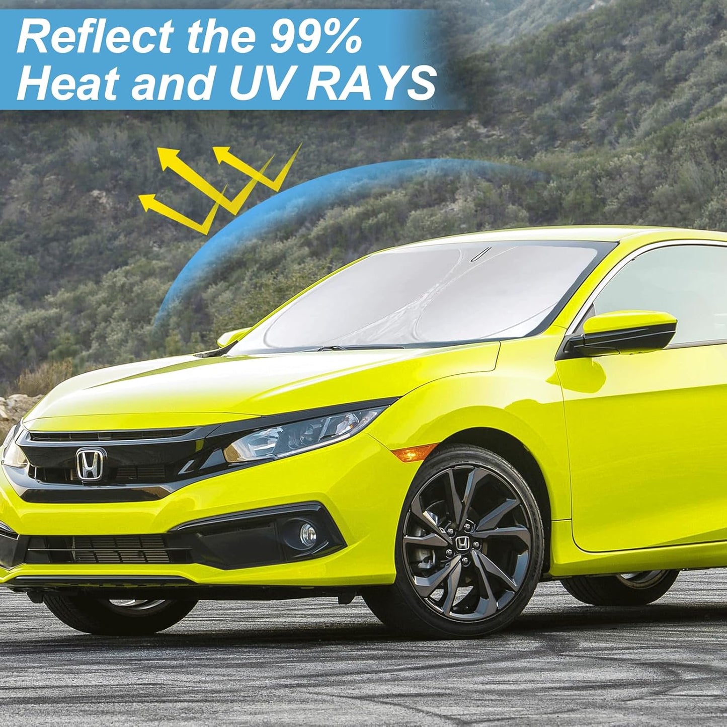 Custom Fit Civic Windshield Sunshade for 2016-2021 Honda Civic Accessories Front Window Shades Cover for Windshield Sun Visor Screen Protector 210T Reflective Blocks UV Rays Heat Damage Keep Cool