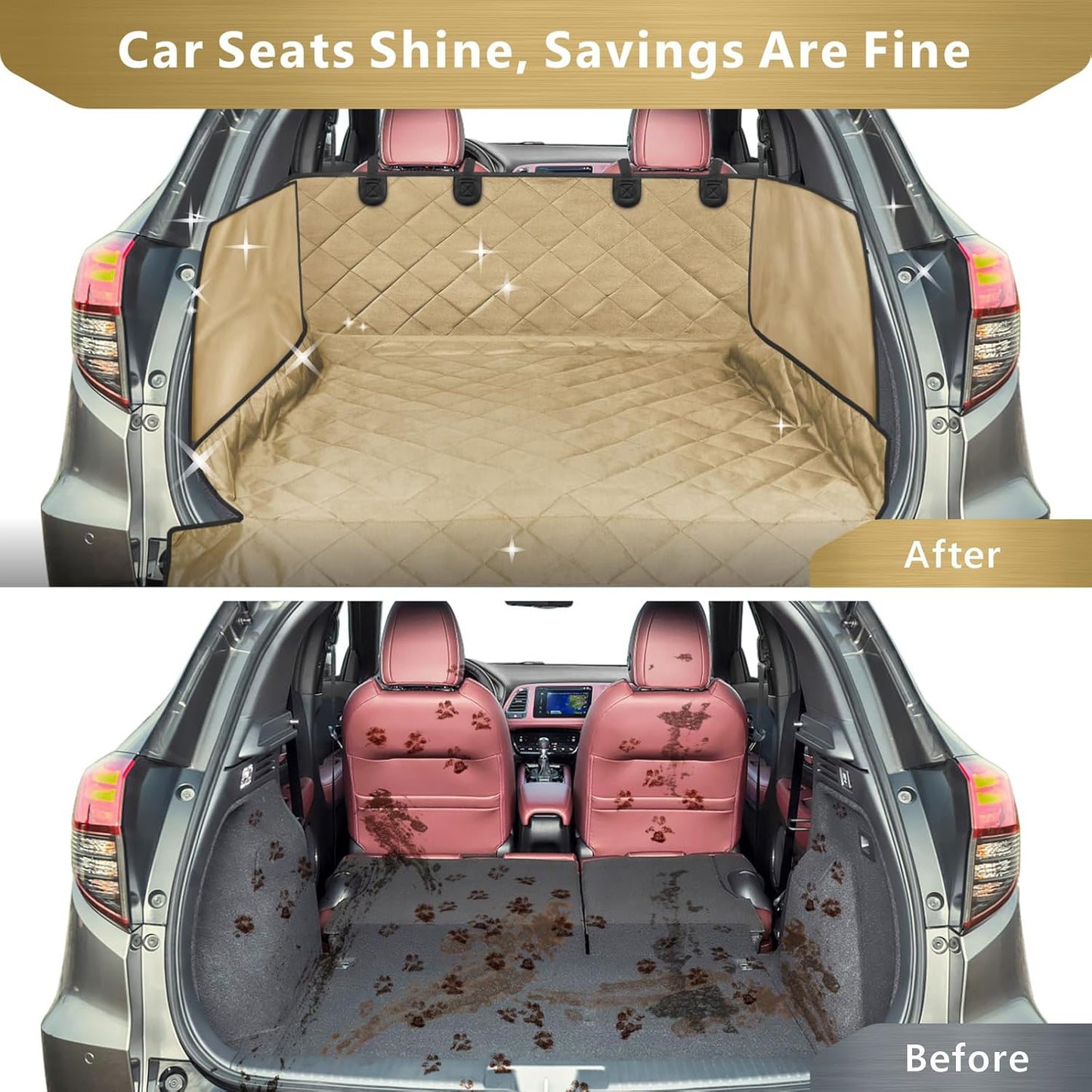 F-color SUV Cargo Liner for Dogs - Waterproof Pet Cargo Liner with Side Flaps, Comfort Dog Cargo Cover with Bumper Flap, Scrachproof Non-Slip Large Size Universal Fit SUVs Sedans Trunks Vans, Khaki