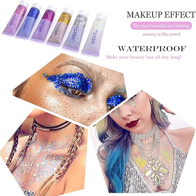 Rose Body Glitter,Sparkling Neon Outfit Party Holographic Sequins Paint Body Glitter Gel Makeup.(04# Rose)