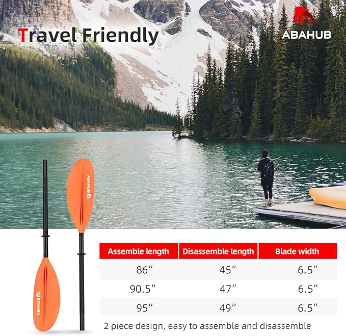 Abahub Kayak Paddle, 90.5 Inches Kayaking Oars for Boating, Canoeing with Free Paddle Leash, Aluminum Alloy Shaft Black/Blue/Green/Orange/Yellow Plastic Blades