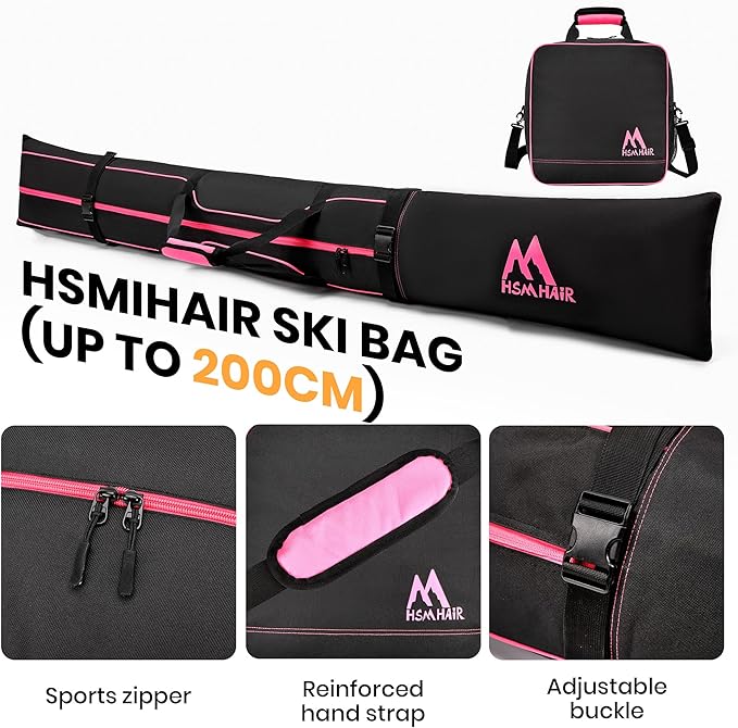 Ski Bag and Boot Bag Combo,Padded Ski Bag Set for Air Travel,Snow Ski Bags for Adults,Water- resistant Ski Boot Bag Fits for Skis Up to 200 CM and Boots Up To Size US13