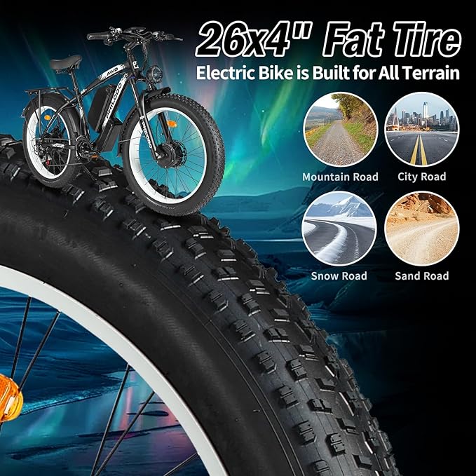 PHILODO 5000W Dual Motor Ebikes for Adults, 60V 26AH Battery Electric Bike, 26x4 Fat Tires for All Terrain Dirt Bike with 21-Speed Gear Electric Mountain Bike Electric Bicycle