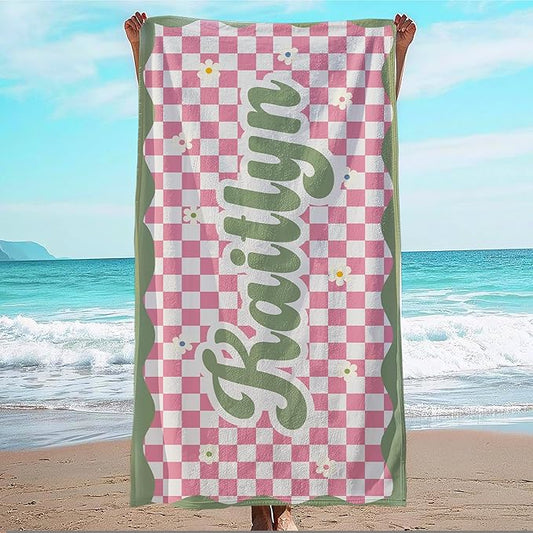 JML Personalized Beach Towel with Name, Custom Flower Beach Towel, Customized Microfiber Pool Towel, Quick Dry & Absorbent Swim Towel for Adult,Anniversary, Birthday, Summer Holiday,Vacation