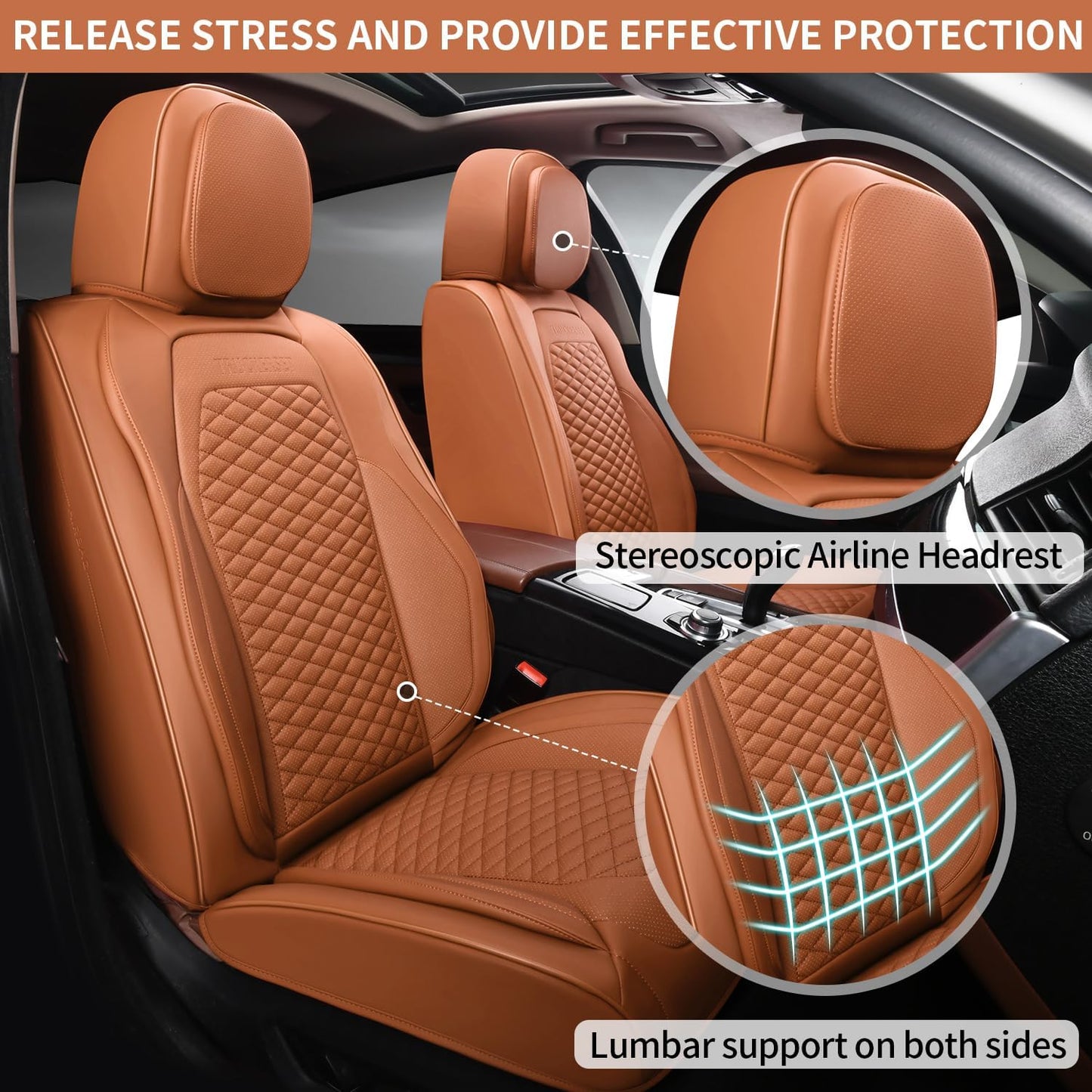 2 Packs Car Seat Covers Leather Car Seat Covers Universal Seat Covers for Car, SUV,Truck (Brown)