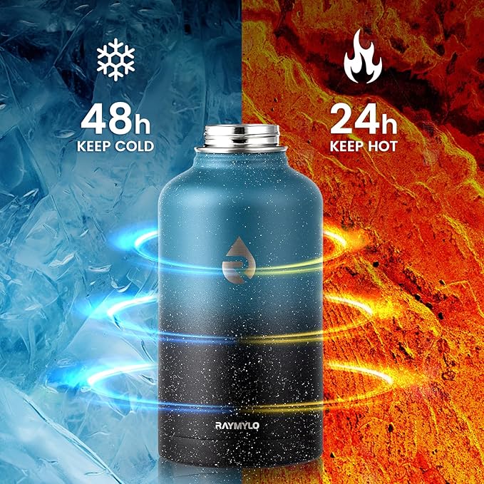 64oz Insulated Water Bottle, Triple Wall Vacuum Stainless Steel Water Bottles - Keeps Cold 48H, Reusable Half Gallon Jug for Gym, Sports, Camping, Hiking,Travel, Midnight Blue Speckle