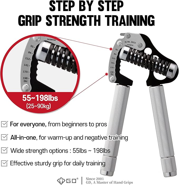 GD IRON GRIP Grip Strength Trainer Adjustable Hand Gripper Strengthener Hand Grip Exerciser Wrist Strengtheners Silent & Durable – Forearm, Finger & Hand Strength Training for Athletes, Climbers & Rehabilitation