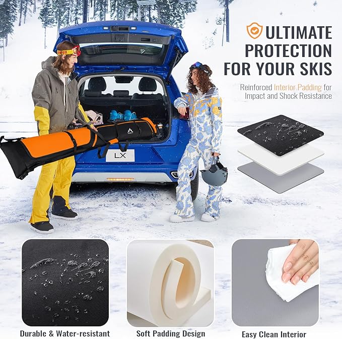 Ski Bag and Boot Bag Combo, Padded Skis Bag for Air Travel, Safety Reinforce Ski Carrier Bag Fits for Skis Up to 200 CM and Boots Up To Size US13, Water- resistant Ski Travel Bag