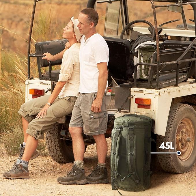 Haimont 45L Gym Duffle Backpack Bag Convertible Travel Duffle with Shoes Compartment for Men Women with Straps, Water-resistant, Army Green