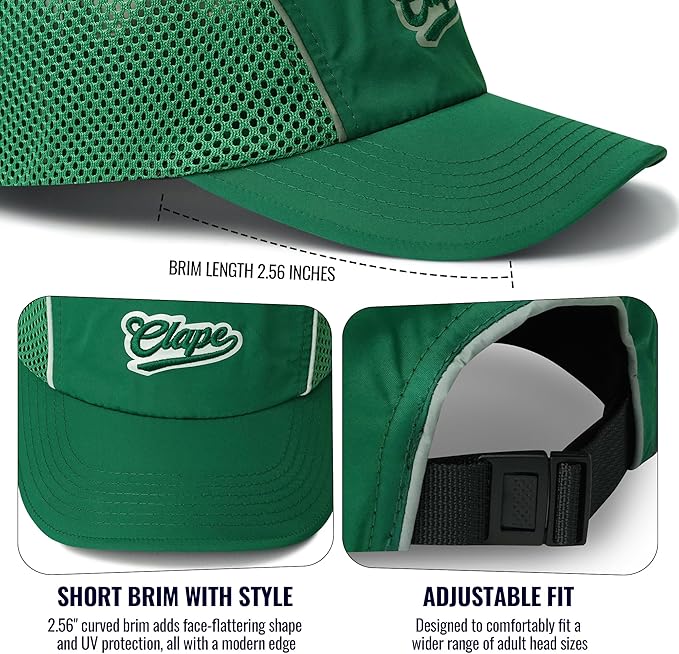 CLAPE Quick Dry 5 Panel Hat for Men, Breathable Mesh Short Brim Baseball Cap, Reflective Ajustable Outdoor Sport Running Hat