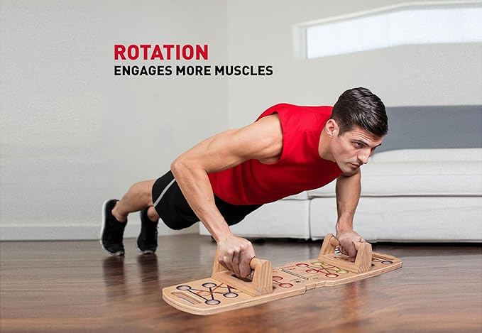 Wooden Portable Push up board, foldable fitness strength training pushup stand with solid bar grips, 2 handles for floor, professional push up training equipment for man and women