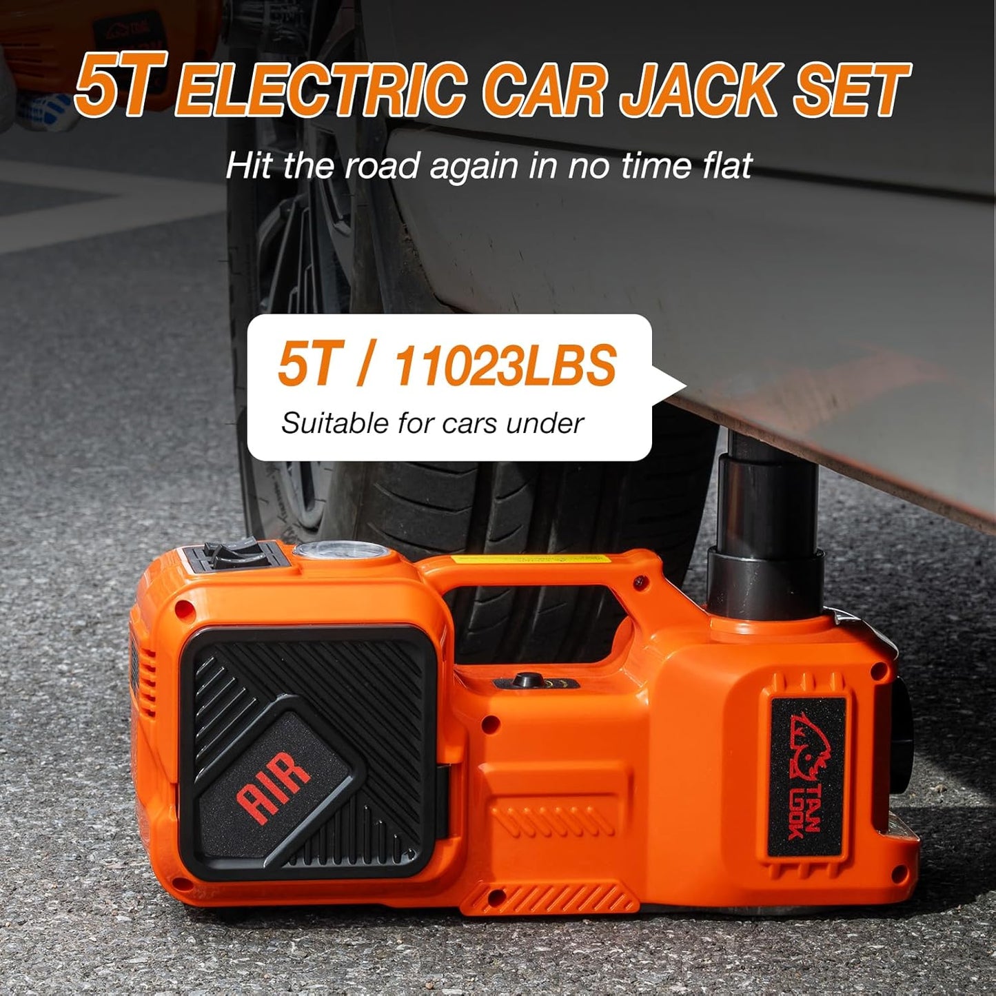 Electric Car Jack Kit with Hydraulic Lift 5-Ton, Tire Inflator & Impact Wrench Heavy-Duty 12V Floor Jack for Sedans,SUVs,MPVs & Trucks.Ideal for Tire Changes & Garage Repairs (with Electric Wrench)