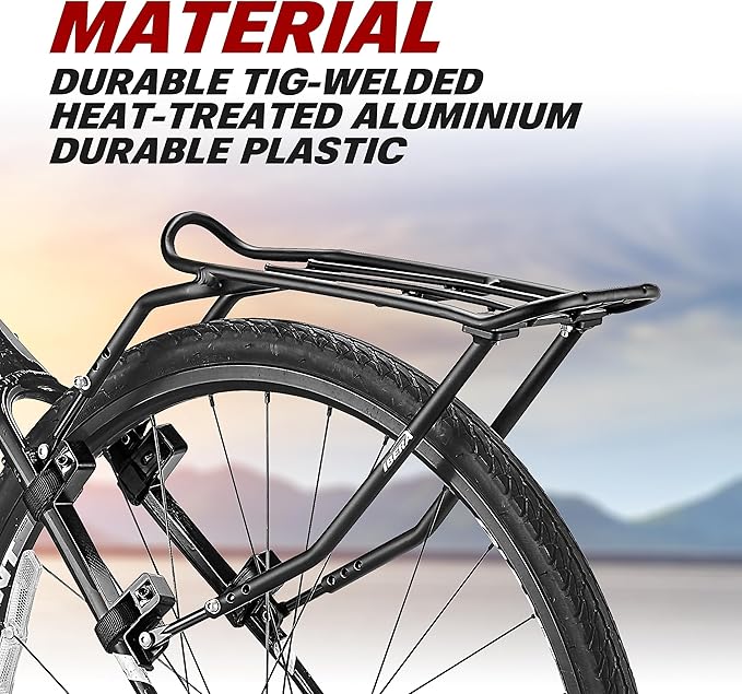 Ibera Bike Rack - Bicycle Touring Carrier Plus+ for Disc Brake/Non-Disc Brake Mount, Fat Tire Bikes, Frame-Mounted for Heavier Top & Side Loads, Height Adjustable for 26"-29" Frames