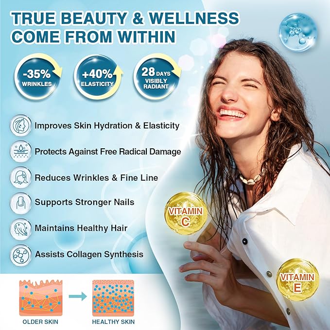 NATURE TARGET Marine Collagen Peptides Powder - Type I & III Collagen with Probiotics, Vitamin C & Hyaluronic Acid for Skin, Hair, Nails, Wild-Caught Fish & Grass-Fed Bovine, 35 Servings