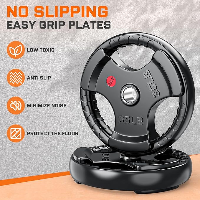 XDDIAS Rubber Weight Plates for Barbell, 2-Inch Olympic Grip Plate for Strength Training, Weightlifting and Bodybuilding in Home & Gym, Solid Cast Iron Weight Plates Pair and Sets