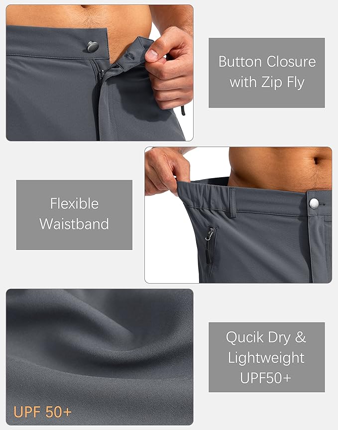 Pudolla Men's Hiking Cargo Shorts 9" Lightweight Outdoor Work Shorts for Men Travel Golf Camping Casual with 5 Zipper Pockets