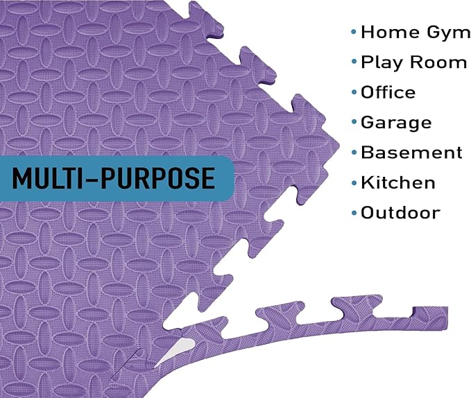 AIRHOP Upgraded 0.79" Extra Thick 48 Sq Ft High-Density Eva Foam Exercise Gym Mats, 12 Pcs Large Interlocking Puzzle Floor Tiles (24"x24") for Home Gym, Black&Purple