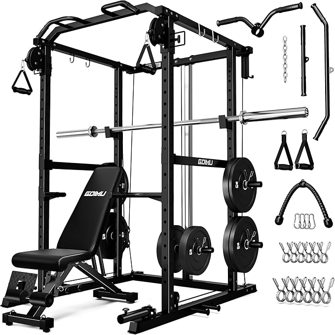 R1-V4 Power Cage Rack, 2000LB Squat Rack with Cable Crossover System, Multi-Function Weight Cage, Home Gym Workout Machine with More Training Attachments