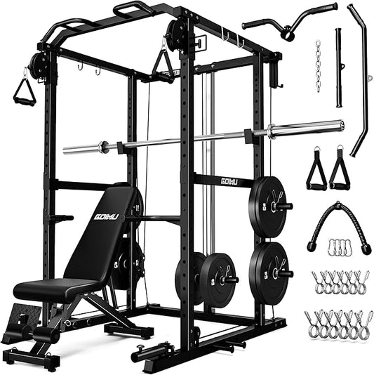 R1-V4 Power Cage Rack, 2000LB Squat Rack with Cable Crossover System, Multi-Function Weight Cage, Home Gym Workout Machine with More Training Attachments