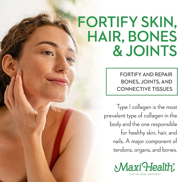 Maxi Health Collagen Peptides Powder – Type I Unflavored Marine Powder Collagen for Women & Men - Wild-Caught Protein Supplement for Joints, Skin, Hair & NailNails (10.75 oz)