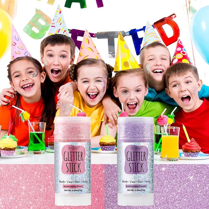 Brzeaf Waterproof Purple Glitter Stick, Shimmery&Not Greasy&Long Lasting, Chunky Glitter for Face/Body/Hair/Eyes, Singer Concert Music Rave Festival, Glitter Stick Makeup for Women Men