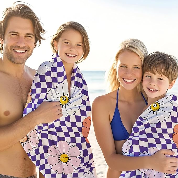 JML Personalized Beach Towel with Name, Custom Flower Beach Towel, Customized Microfiber Pool Towel, Quick Dry & Absorbent Swim Towel for Adult,Anniversary, Birthday, Summer Holiday,Vacation