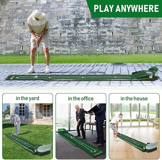 Golf Putting Mat Putting Green Indoor & Outdoor with Ball Return and 3 Holes Improve Accuracy and Speed Durable Wrinkle-Resistant Velvet Crystal Mat Golf Accessories for Men