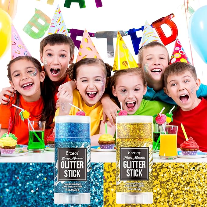 Brzeaf Waterproof Blue Glitter Stick,Festival Rave Accessories, Safe Ingredients & Long Lasting, Hair Eyeshadow Face Glitter Stick, Singer Concert Music Rave Festival, Glitter Makeup for Women