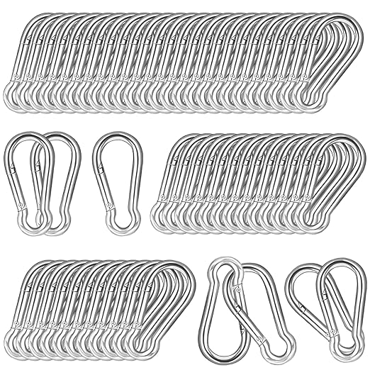 40 PCS 2.36'' Spring Snap Hook Carabiner, M6 1/4 Inch Galvanized Silver Steel Carabiner Clip, Small Carabiner Clip 260LBS Holding Capacity Quick Link Clip Keychain for Hammock Dog Leash & Camping Gym