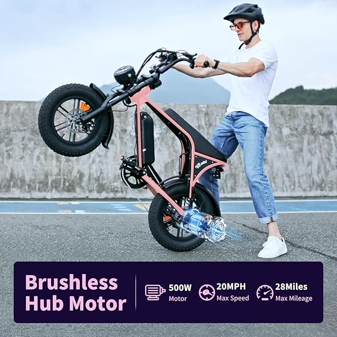 Electric Bike for Adults, Fat Tire EBike, 36V 10.4Ah Removable Battery, 500W Upgrade Motor, 20MPH Commuter Bike, V8 Mini Electric Bicycle for Mountains, Snow, Sand, Road