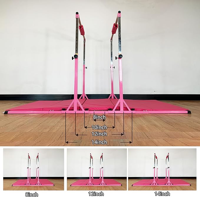 Gymnastics Double Horizontal Bars 3Play Parallel Bars Uneven Bars Gymnastics Training Kip Bar with 304 Stainless Steel Regulating Arms & Fiberglass Rail for Indoor Outdoor Home Club Use