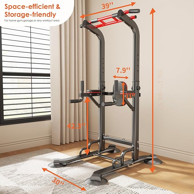 SogesPower Power Tower Pull Up Bar Station, 12-Level Adjustable Multi-Function Pull Up Dip Station for Home Gym, Pull Up Bar Stand Dip Bar Strength Training Fitness Equipment