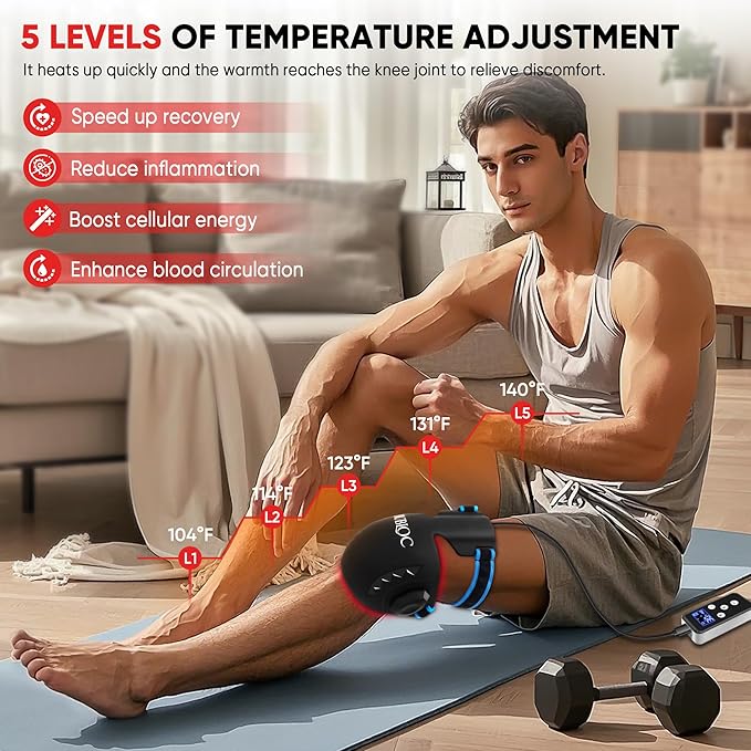 Red Light Therapy for Knee Pain Relief,Vibration Knee Massager with 660nm&850nm,3 in 1 Heated Knee Brace for Knee/Joint/Elbow/Shoulder,Rechargeable Near Infrared Light Therapy Device