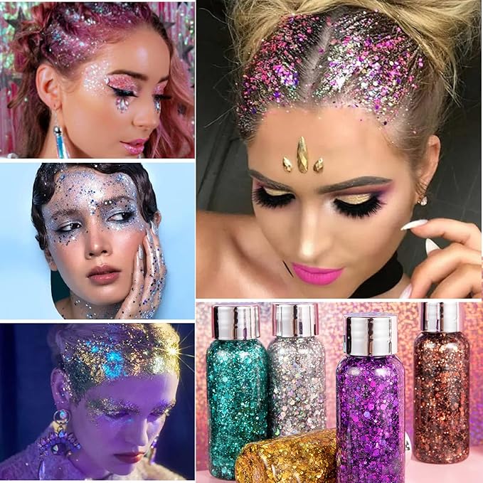 MEICOLY Pink Face Glitter,Pink Body Glitter,Sparkly Hair Glitter,Singer Concerts Lover Heart Chunky Glitter,Glitter Makeup,Mermaid Glitter Face Paint
