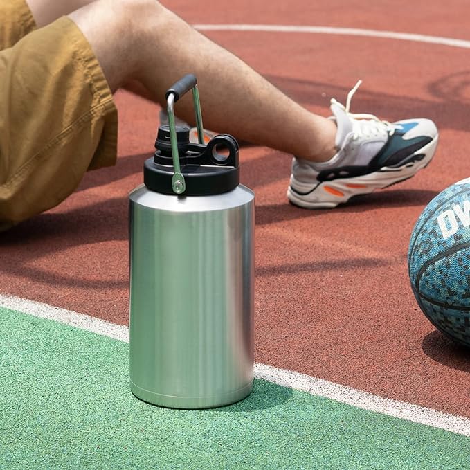 Kerilyn Insulated Gallon Jug with Handle, One Gallon, 128oz Stainless Steel, Large Double Vacuum Water Bottle for Hot & Cold Drinks, Wide Mouth, Sweat Proof, Great for Travel, Camping, Stainless