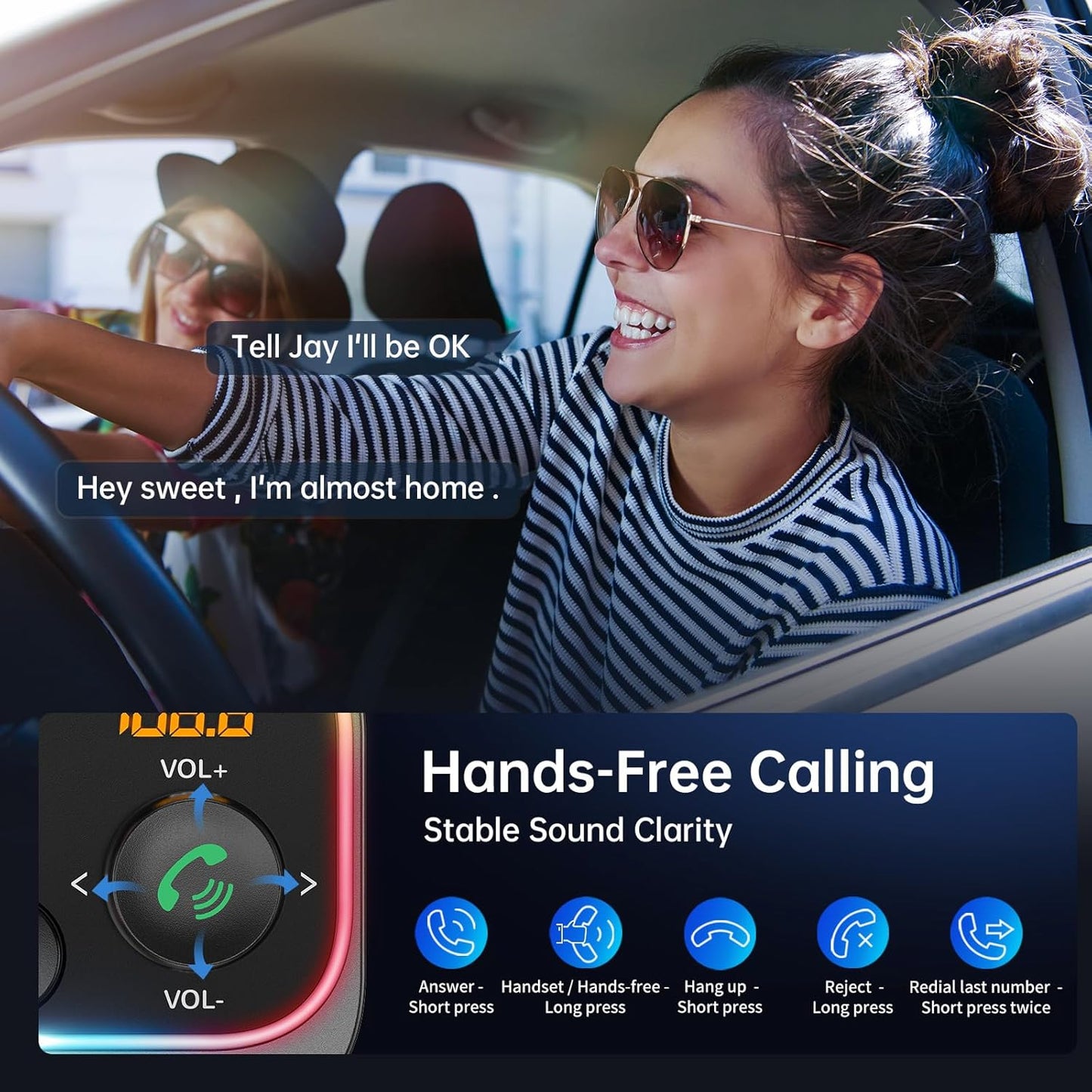 Syncwire Bluetooth 5.4 FM Transmitter Car Adapter 54W (PD 36W & 18W) [Stronger Dual Mics] [Light Switch] [HiFi Bass Sound] [Fast Charging] Wireless Radio Receiver Hands-Free Calling LED Display