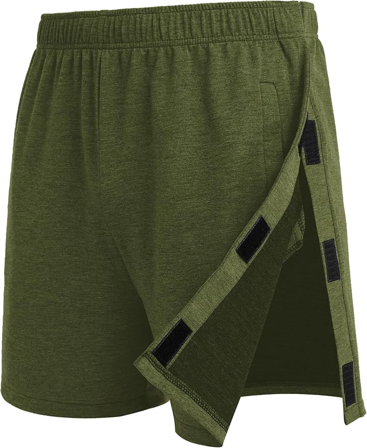 Deyeek Unisex Tear Away Shorts Snap On Athletic Cotton Shorts Post Knee Surgery Recovery Hip Replacement Pants with Pockets