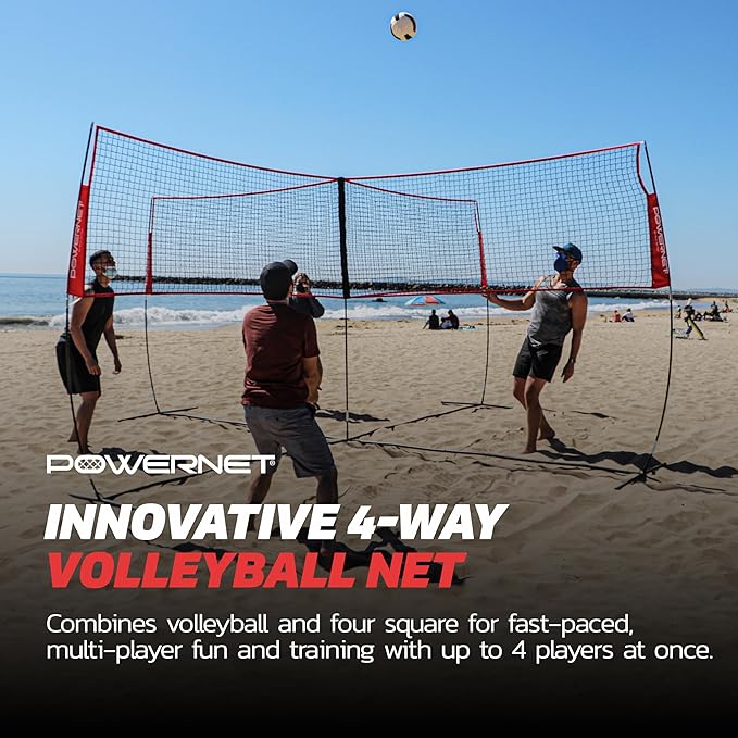 PowerNet Four Square Volleyball Net, Fun New Game, Play at The Park or Beach, 2 Versions